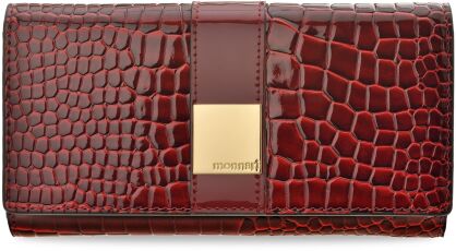MONNARI elegancki portfel damski ze wzorem skóry croco pojemna duża portmonetka pakowna z kieszonkami i klapką - czerwony z czarnym