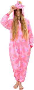 Piżama kigurumi jednoczęściowe przebranie kostium z kapturem – różowy jednorożec w gwiazdki