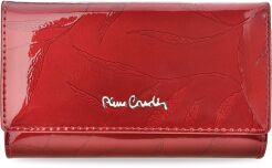 Markowy portfel damski PIERRE CARDIN skórzany lakierowany z unikatowym wzorem i kieszonką na bigiel - czerwony