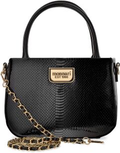 MONNARI mały kuferek ze wzorem elegancka klasyczna torebka damska lakierowana skóra croco - czarny