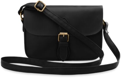 Listonoszka retro klasyczna przewieszka torebka damska z klapką – czarny