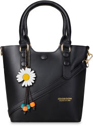 Klasyczna torebka damska elegancki kuferek mini shopper do ręki i na ramię - czarna