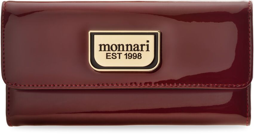 MONNARI duży klasyczny portfel damski z klapką skórzany lakierowany elegancka pakowna portmonetka w stylowym pudełku na prezent - czerwony