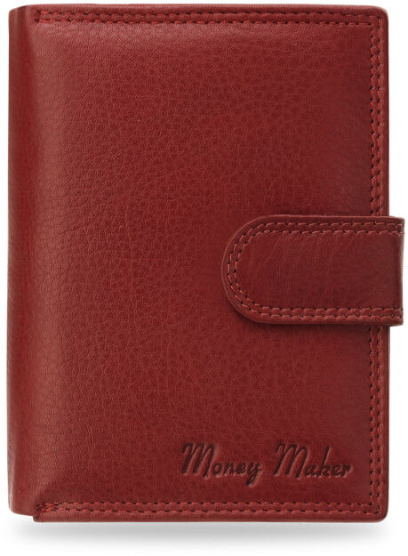 Funkcjonalny portfel damski MONEY MAKER z zapinką skóra naturalna - czerwony