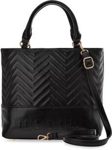 Markowa torebka damska MONNARI klasyczna torba z pikowanym wzorem shopperka z dużym logo - czarny