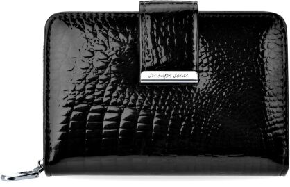 Skórzany portfel damski JENNIFER JONES lakierowana portmonetka – czarny