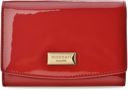 Lakierowany portfel damski MONNARI elegancka skórzana portmonetka - czerwony
