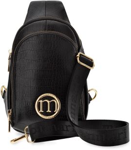 Monnari torebka plecak 2w1 torba damska crossbody z logo plecaczek miejski na jedno ramię torebka na telefon - tłoczony wzór skóra croco - czarny