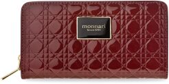 MONNARI portfel damski z naturalnej skóry elegancki lakierowany na zamek duża portmonetka z tłoczonym wzorem i suwakiem - czerwony