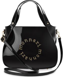 Lakierowana torebka damska MONNARI elegancki kuferek z unikatowym logo z jetami - czarny