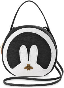 Urocza dziewczęca listonoszka torebka damska kuferek króliczek z przypinką - biało-czarny