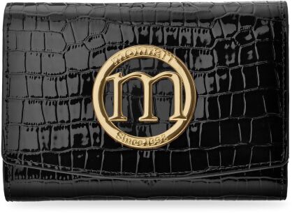 MONNARI skórzany portfel damski ze wzorem skóry croco zgrabna portmonetka z klapką i logo w eleganckim pudełku na prezent - czarny