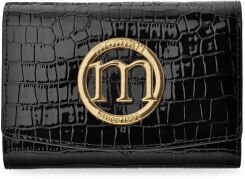 MONNARI skórzany portfel damski ze wzorem skóry croco zgrabna portmonetka z klapką i logo w eleganckim pudełku na prezent - czarny