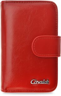 CAVALDI zgrabny pojemny portfel damski z kieszonkami na karty skórzana mała portmonetka zapinana na zatrzask i zamek - czerwony
