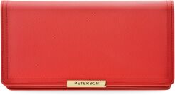PETERSON elegancki klasyczny portfel damski duża skórzana portmonetka kopertówka RFID pojemna pakowna w stylowym pudełku na prezent - czerwony