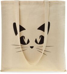 Eko torba shopper bawełniana płócienna ekologiczna na zakupy miejska lekka duża na ramię z nadrukiem młodzieżowa damska dla dziewczyny kot kotek - beżowa