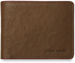 Poziomy portfel męski PIERRE CARDIN skóra naturalna - brązowy z bordową lamówką