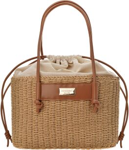 Monnari pleciony koszyk ze ściągaczem klasyczna torebka damska zaplatana boho shopper - beżowa