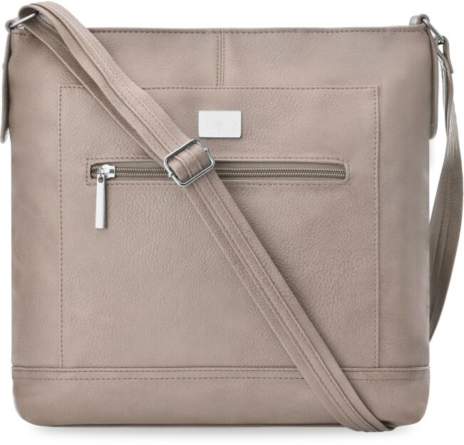 Duża listonoszka pojemna torebka damska z kieszonkami raportówka na długim pasku - beżowy