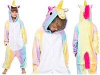 Jednoczęściowa piżama kigurumi kombinezon dziecięcy kostium przebranie onesie - tęczowy jednorożec neon - 4