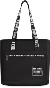 Bag Street miejska torba damska sportowa duża torebka pojemna shopperka zakupowa na paskach z nadrukiem - czarna