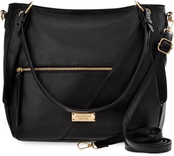 MONNARI pojemna torba damska torebka worek na ramię shopper z kieszonkami - czarna
