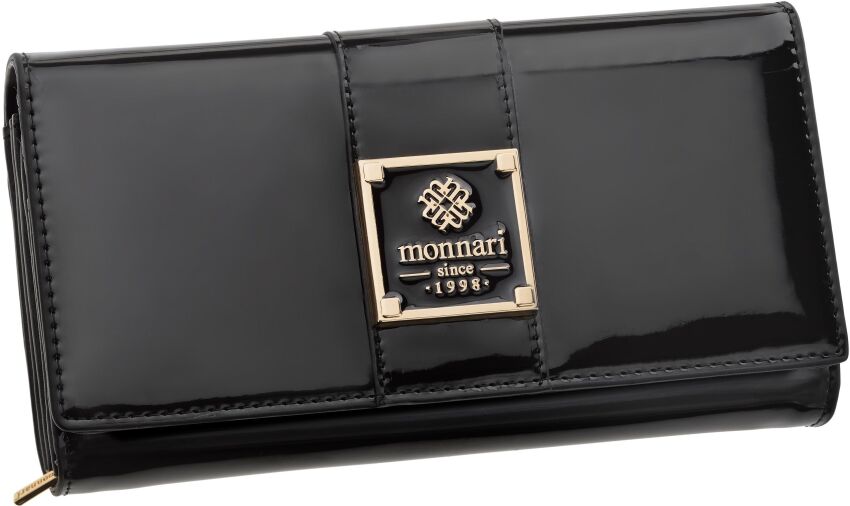 Monnari elegancki portfel damski klasyczny lakierowany duży portmonetka kopertówka - czarny