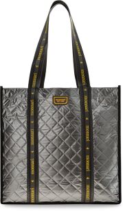 Monnari pikowany shopper na zakupy pojemna duża torebka damska logowana wodoodporna torba zakupowa na ramię - srebrna