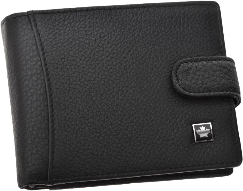 Skórzany portfel męski poziomy elegancki portfel z naturalnej skóry zapinany rozkładany RFID - czarny