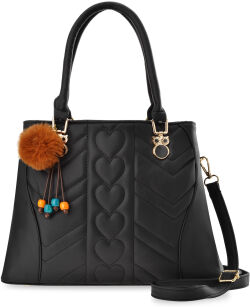 Klasyczny kuferek pojemna pikowana torebka damska shopper bag aktówka do ręki i na ramię z breloczkiem - czarna