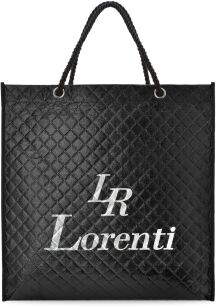 Pikowana wodoodporna torba na zakupy Lorenti duża pojemna torebka eko zakupowa błyszcząca shopperka z logo - czarna