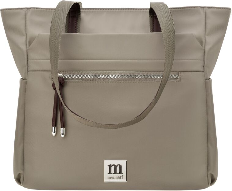 Monnari duża torba damska torebka shopper Monnari lekka na ramię z kieszeniami i zamkiem - khaki