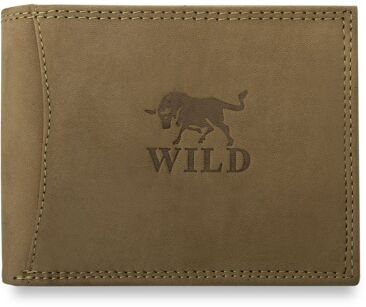 Markowy męski portfel firmy Wild skórzany - poziomy - beżowy