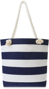 Marynarska torba w pasy plażowa płócienna torebka damska shopperka na ramię - bało-granatowy