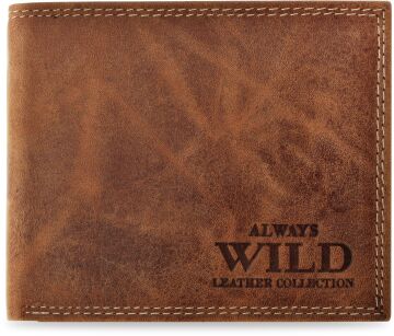 Pojemny skórzany portfel męski Always Wild poziomy rozbudowany antykradzieżowy RFID secure - camel