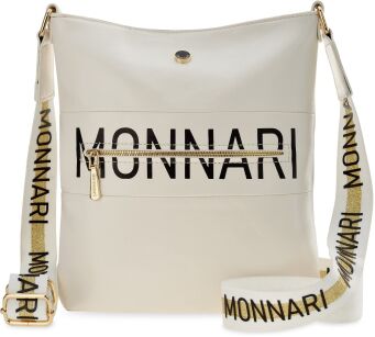 Listonoszka raportówka MONNARI markowa torebka damska na szerokim pasku z dużym logo - biała