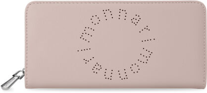 Duży portfel damski Monnari portmonetka na zamek z ażurowym logo - różowy