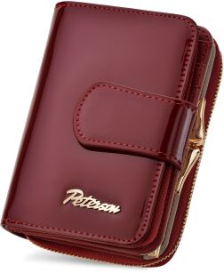 Portfel damski ze skóry naturalnej elegancki suwak bigiel RFID - bordowy