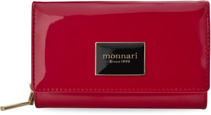 Ekskluzywny lakierowany portfel damski MONNARI na zamek i zatrzaski pojemny pakowny portmonetka - czerwony