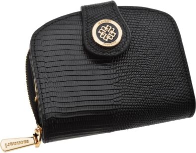 Monnari mały skórzany lakierowany portfel damski trójelementowa portmonetka - czarny