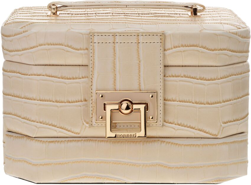 Duży elegancki kuferek etui na biżuterię Monnari kosmetyczka szkatułka organizer – beżowy