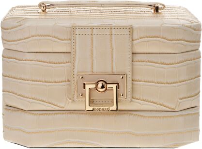 Duży elegancki kuferek etui na biżuterię Monnari kosmetyczka szkatułka organizer – beżowy