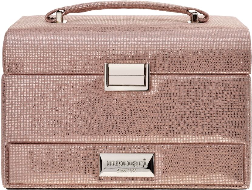 Monnari elegancki kuferek na biżuterię kosmetyki z lusterkiem organizer kosmetyczka szkatułka – różowy