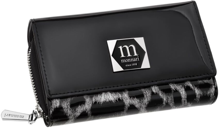 Monnari lakierowany portfel damski skórzany elegancka portmonetka ze wzorem - czarny