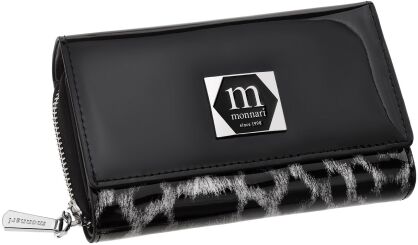 Monnari lakierowany portfel damski skórzany elegancka portmonetka ze wzorem - czarny