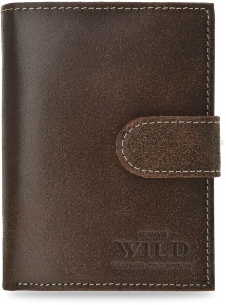 Skórzany solidny portfel męski Always Wild duży rozbudowany pojemny zapinany antykradzieżowy na karty RFID secure - brązowy