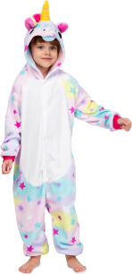 Jednoczęściowa piżama kigurumi kombinezon dziecięcy kostium przebranie onesie - tęczowy jednorożec gwiazdki