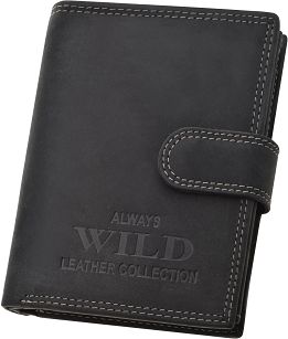 Portfel męski pojemny solidny skórzany rozkładany z zapinką - czarny