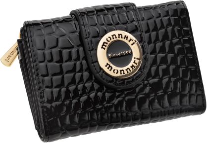 Monnari lakierowany portfel damski mały portfelik portmonetka na zamek - czarny