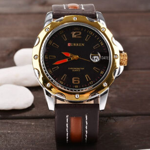 Wyjątkowy męski zegarek curren wodoodporny casual style - złoty 